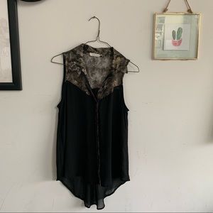 Lush Button-down Blouse with Lace Detail